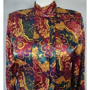 Vintage CASUAL CORNER Satin Floral Blouse - Jewel Tone Size 10